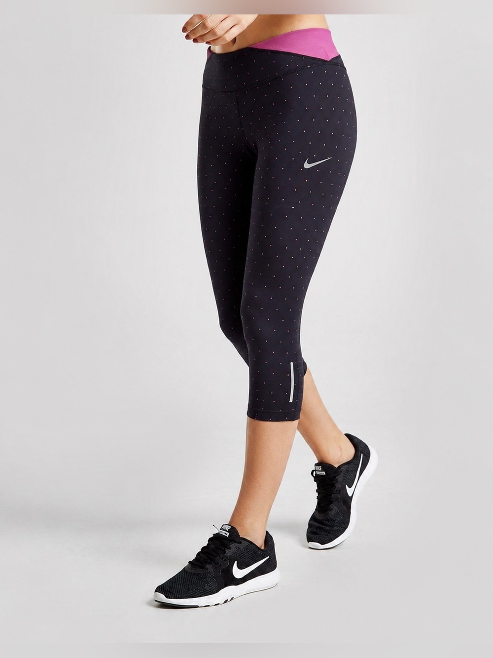 Nike Dri-FIT Capri Leggings Pink Black Polka Dot Print Size XS